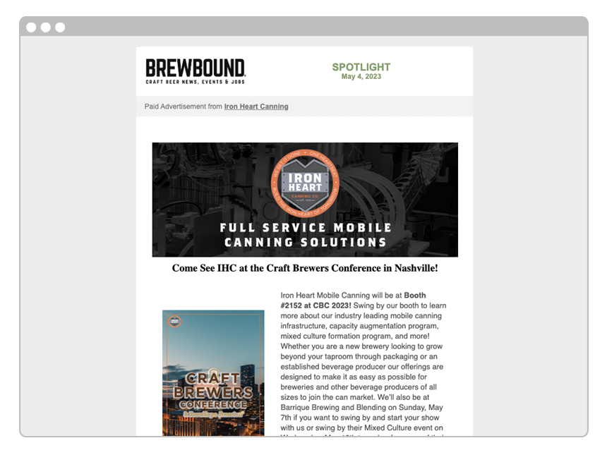 Preview of a Brewbound dedicated email