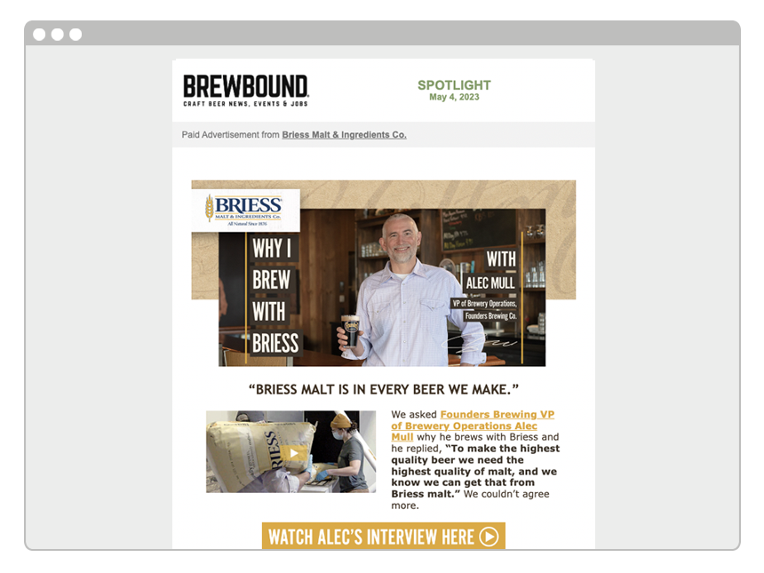 A customized Brewbound dedicated email send