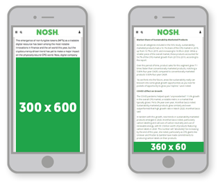 Mockup of what digital ads would look like on the Nosh website in mobile view