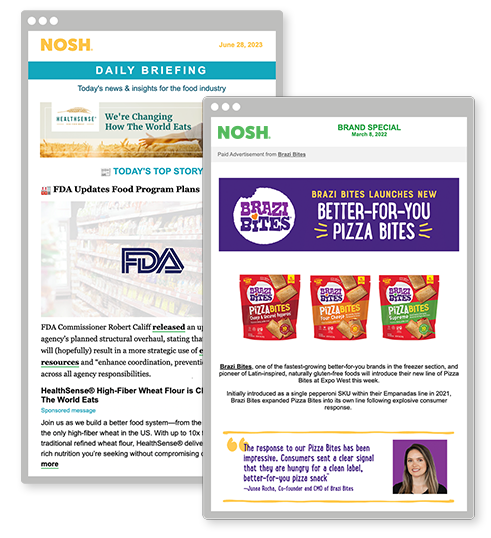 The Nosh Daily Briefing newsletter with a dedicated email placement