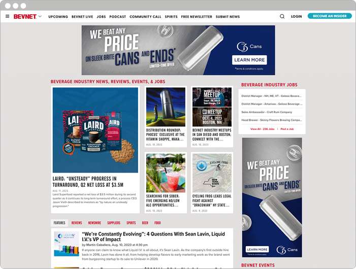 Example of a banner ad running on the BevNET.com homepage