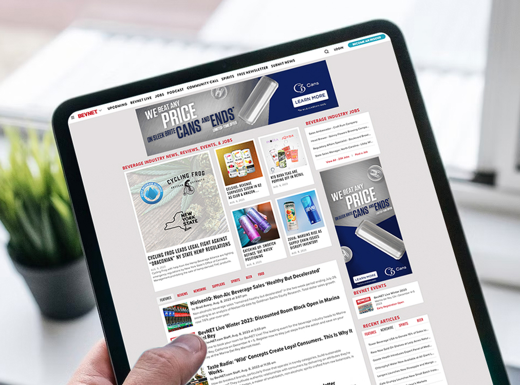 A reader browsing BevNET.com on a laptop