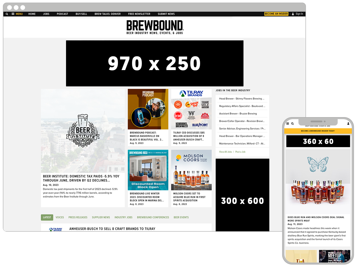 Brewbound banner ad units shown on desktop and mobile