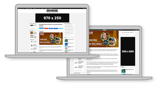 Mockup of what digital ads would look like on the Brewbound website in desktop view