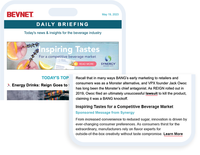 A leaderboard ad at the top of the BevNET Daily Briefing