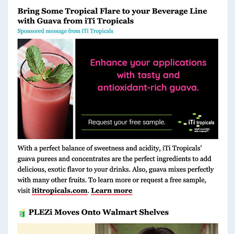 A sponsored message placed among the BevNET Daily Briefing news stories