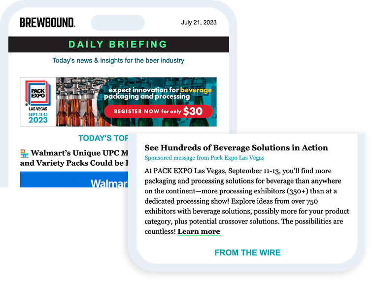 A leaderboard ad at the top of the Brewbound Daily Briefing