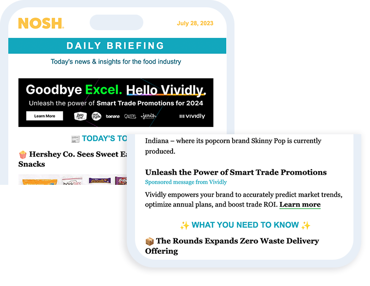 A leaderboard ad at the top of the Nosh Daily Briefing
