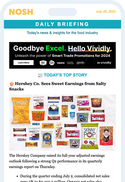 The Nosh Daily Briefing open on a phone