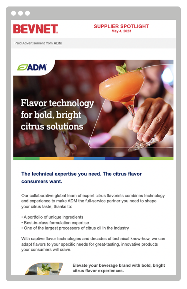 A BevNET dedicated email shown on a phone