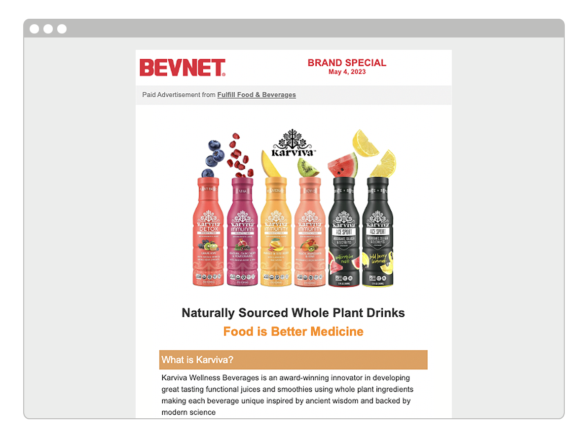 Preview of a BevNET dedicated email