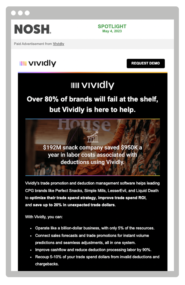 A Nosh dedicated email shown on a phone