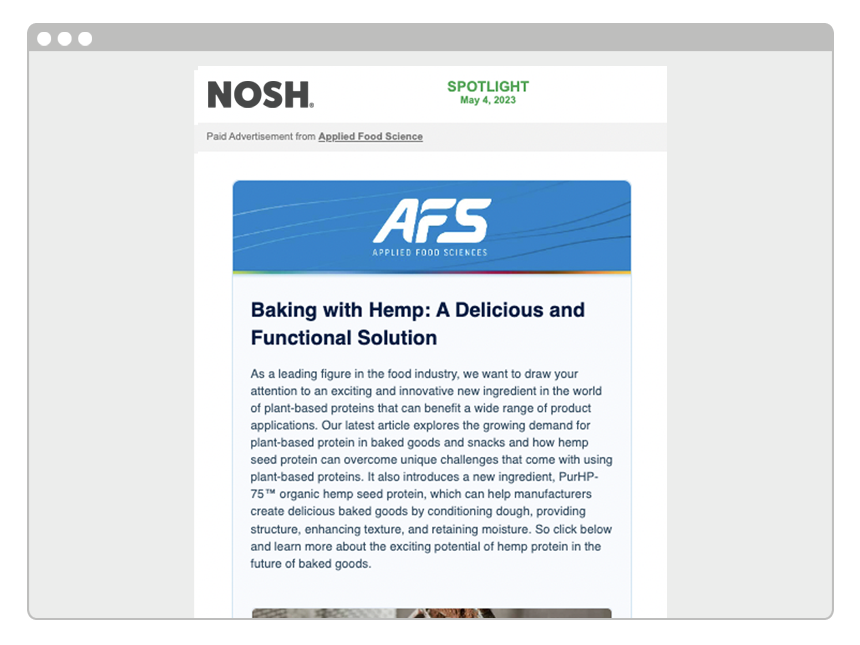 A customized Nosh dedicated email send