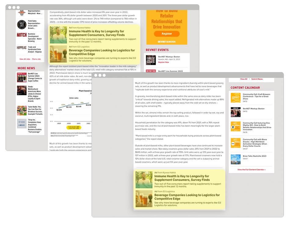 A capped set of native placements running on BevNET.com