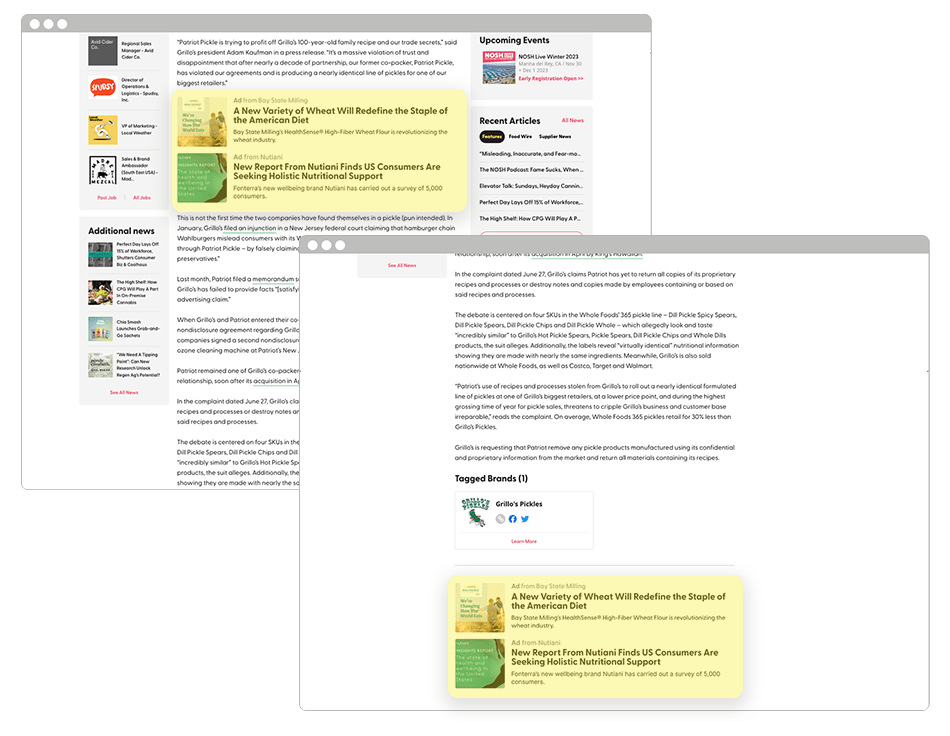 A capped set of native placements running on Nosh.com