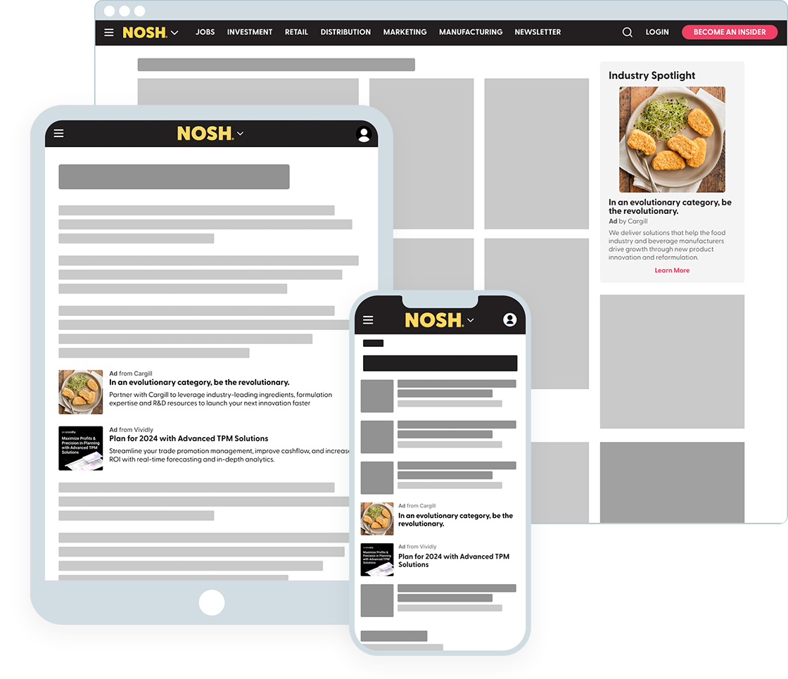 A Nosh native ad shown on desktop, tablet, and phone