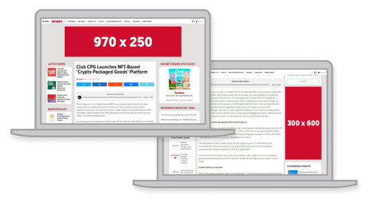 Mockup of what digital ads would look like on the BevNET website in desktop view