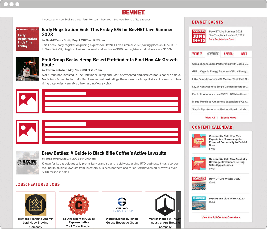 Native ad placement highlighted on the BevNET.com homepage