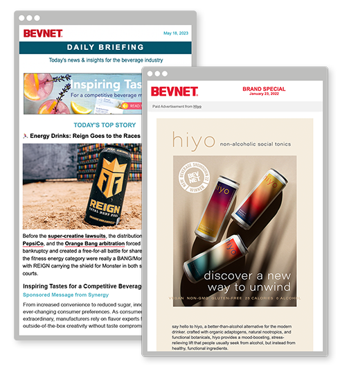 The BevNET Daily Briefing newsletter with a dedicated email placement