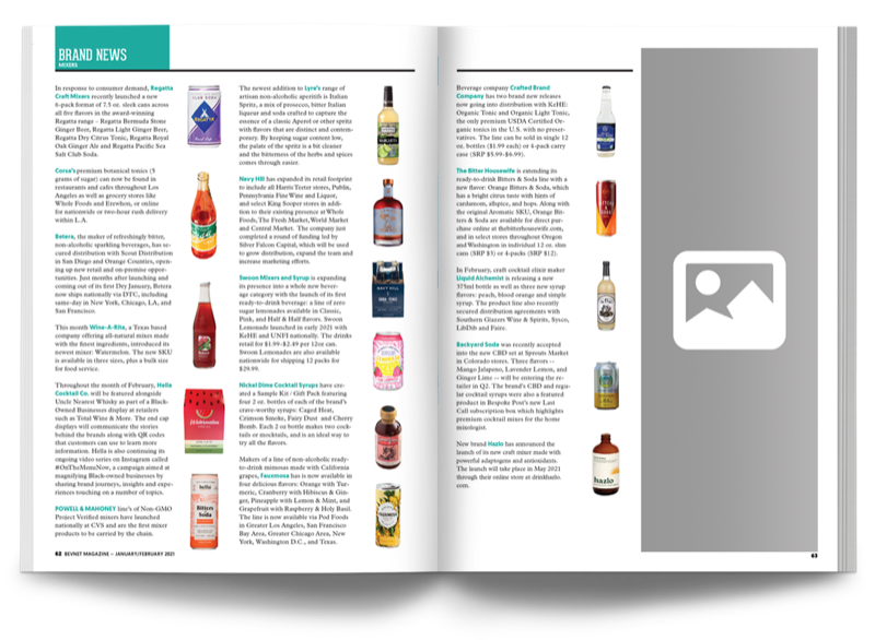 Mockup of a half page spread magazine ad in the BevNET Magazine