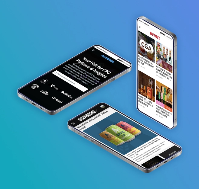 The BevNET Insider experience shown on three phones